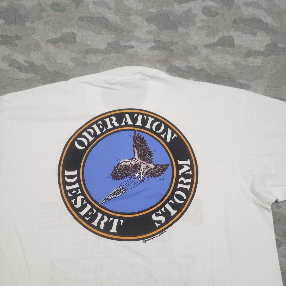 VTG Screen Stars Shirt Mens XL White Short Sleeve Single Stitch Desert Storm